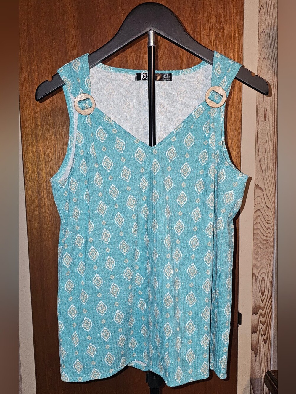 Cure. Teal Patterned Buckle-Strap Tank Top